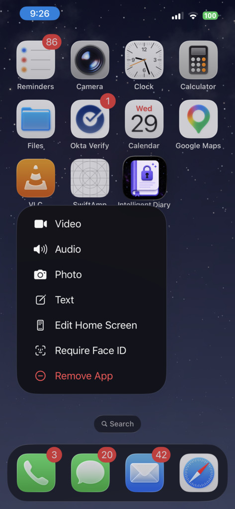 Home-Screen quick actions (app-icon long-press)