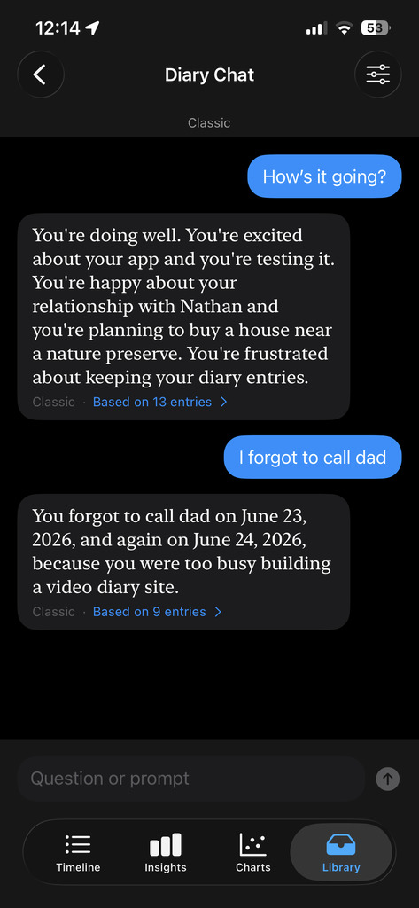 Diary Chat — answers quoted from your own entries